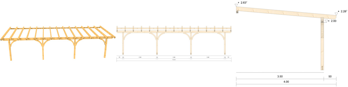 Holz-Terrassenüberdachung 10m Breite und 3,5m Tiefe