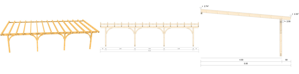 Holz-Terrassenüberdachung 10m Breite und 4,5m Tiefe