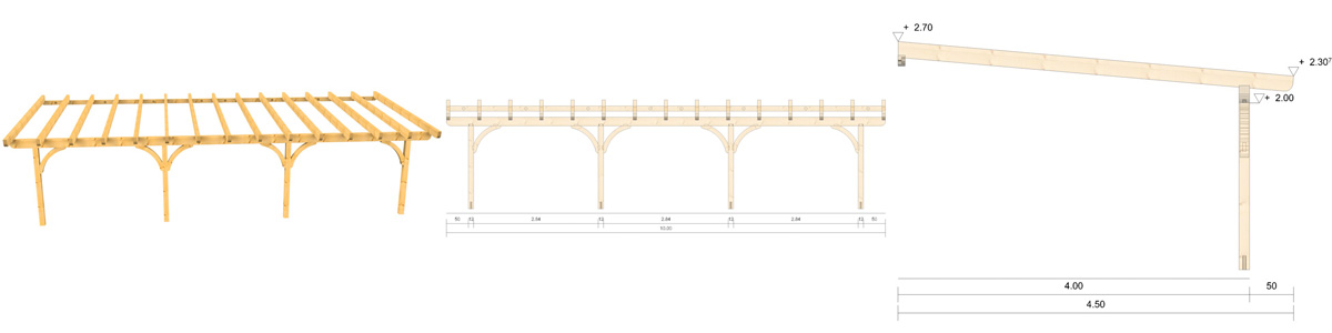 Holz-Terrassenüberdachung 10m Breite und 4m Tiefe