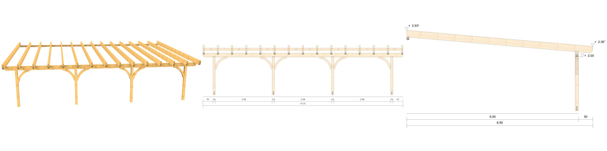 Holz-Terrassenüberdachung 10m Breite und 6m Tiefe