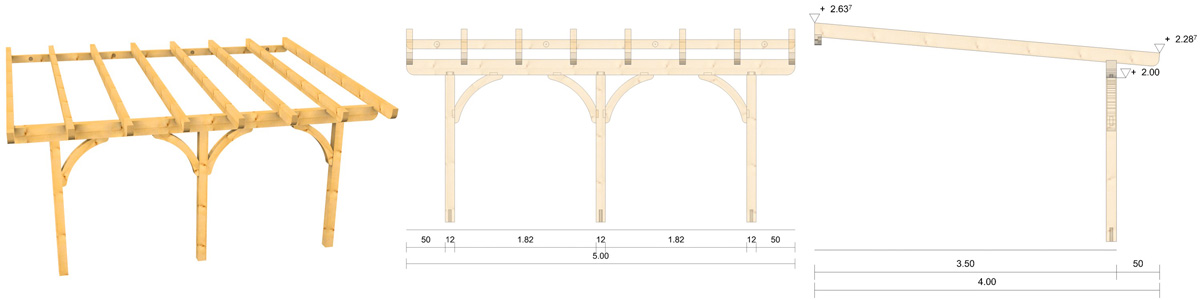 Holz-Terrassenüberdachung 5m Breite und 3,5m Tiefe