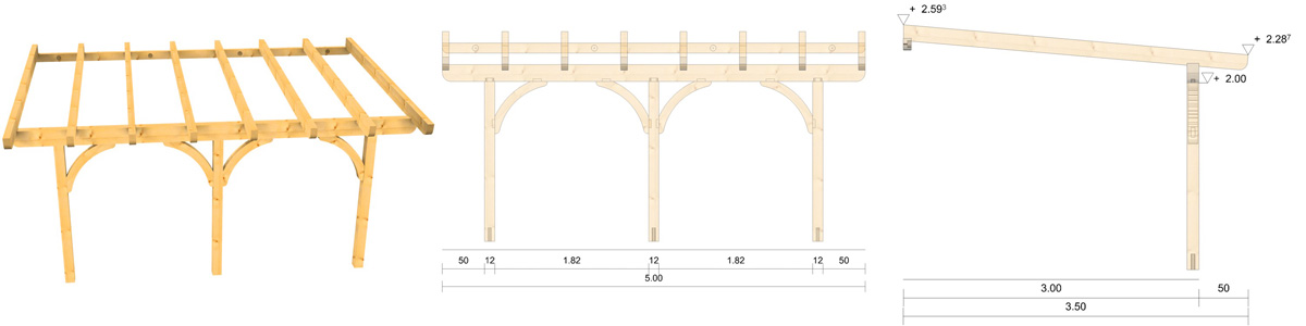 Holz-Terrassenüberdachung 5m Breite und 3m Tiefe