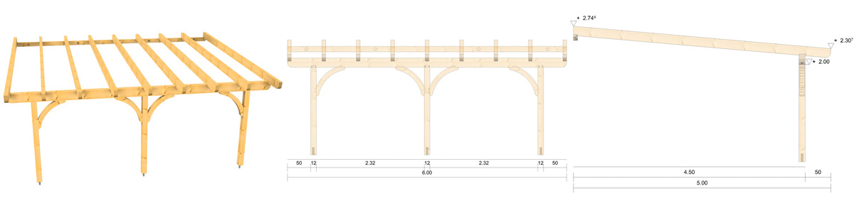 Holz-Terrassenüberdachung 6m Breite und 4,5m Tiefe