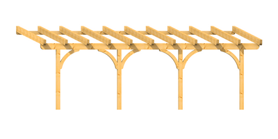 Holz-Terrassenüberdachung 7m Breite Kopfband geschweift